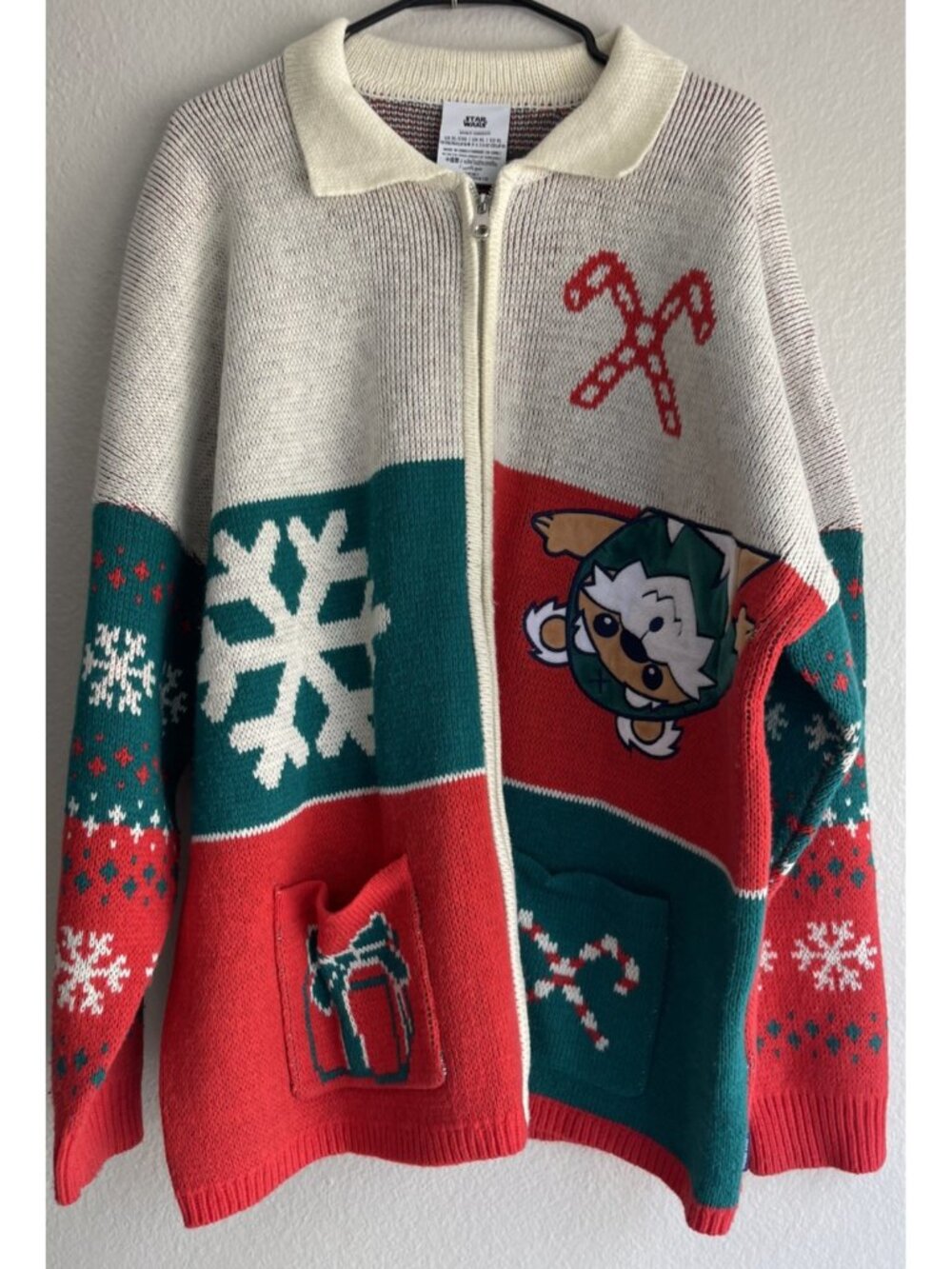 Disney Star Wars Men’s Sz XL Ewok Christmas Zip Cardigan Spirit Sweater NWOT
